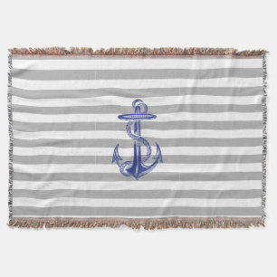 Cobertor Cinza Âncora Azul Espingarda Branca