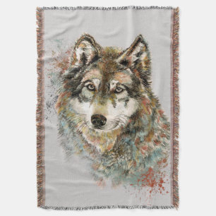Cobertor Cinza de Aquarelas Wolf Animal Willife Nature Art