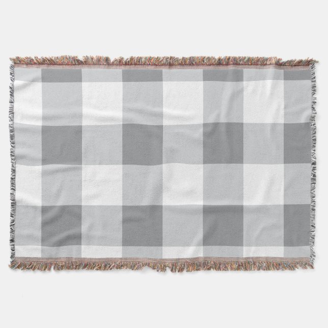 Cobertor Cinza E Padrão De Gingham Branco (Frente)