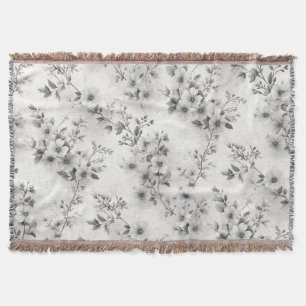 Cobertor Cinza Vintage com Estampa Floral