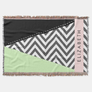 Cobertor Cinza Zigzag, Cinza Chevron, Mint, Seu Nome