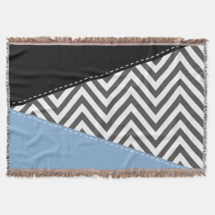 Cobertor Cinza Zigzag, Cinza Chevron, Zigzag Patterno, Azul