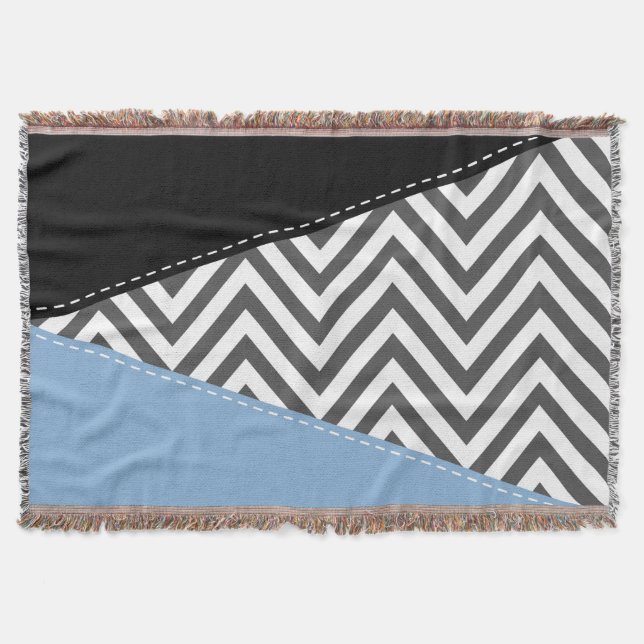 Cobertor Cinza Zigzag, Cinza Chevron, Zigzag Patterno, Azul (Frente)