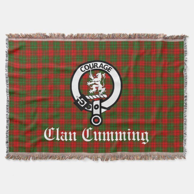 Cobertor Clan Cumming Crest Crachá e Tartan (Frente)