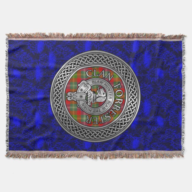 Cobertor Clan Forrester | Foster Crest & Tartan Knot (Frente)
