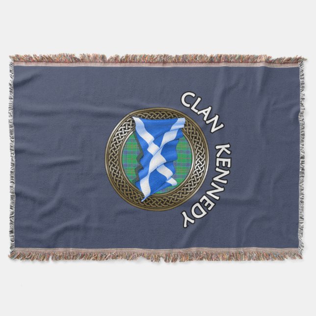 Cobertor Clan Kennedy Tartan Knot & Flag (Frente)