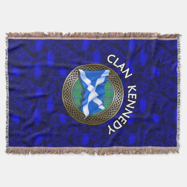 Cobertor Clan Kennedy Tartan Knot & Flag (Frente)