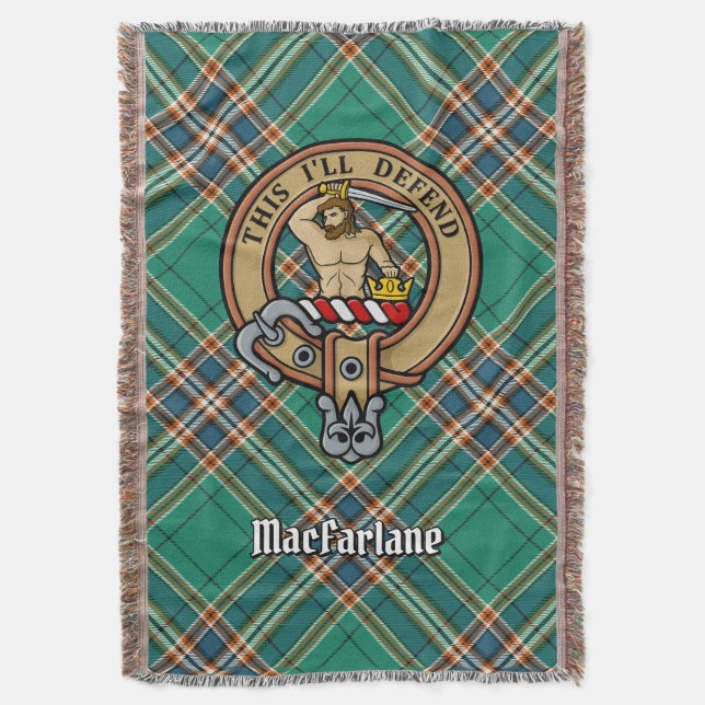 Cobertor Clan MacFarlane Crest over Ancient Hunting Tartan (Frente Vertical)