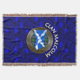Cobertor Clan Malcolm Tartan Knot & Flag