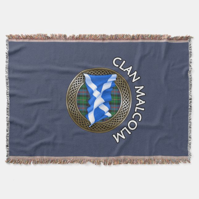 Cobertor Clan Malcolm Tartan Knot & Flag (Frente)