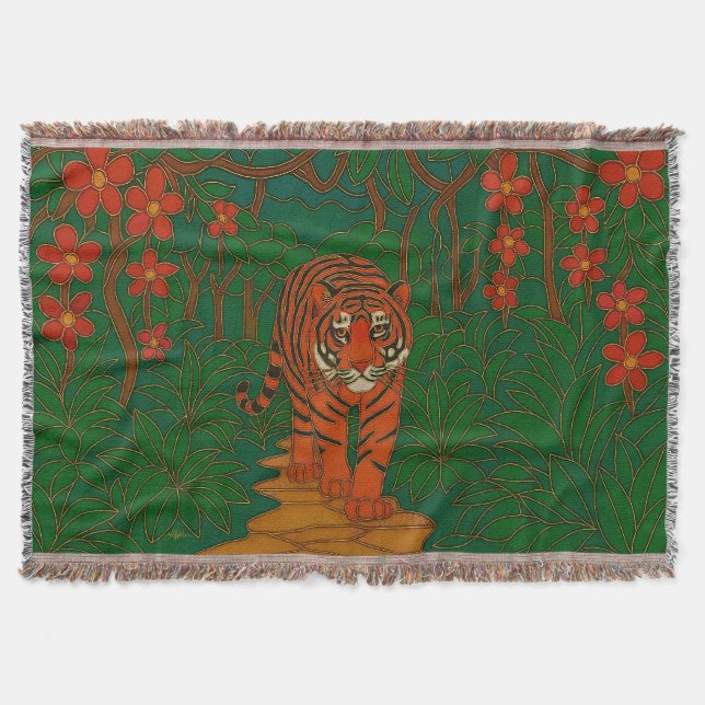 Cobertor Cloisonne Art Tiger on the Jungle Path (Frente)