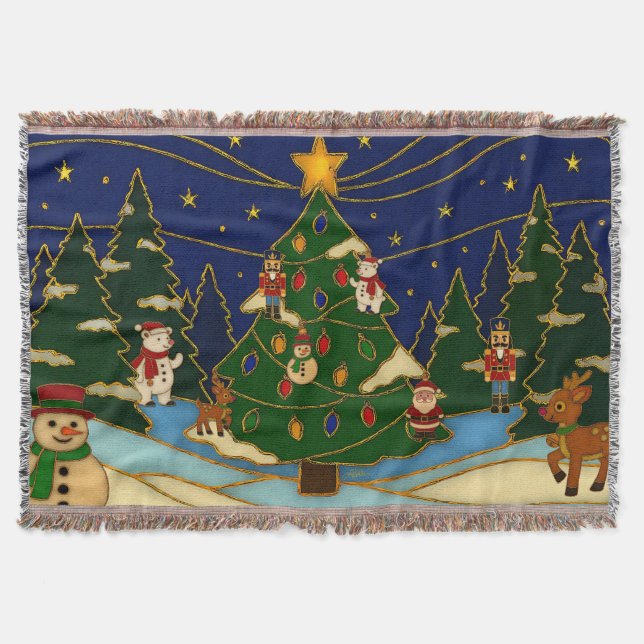 Cobertor Cloisonne Art Whimsical Forest Classic Christmas  (Frente)