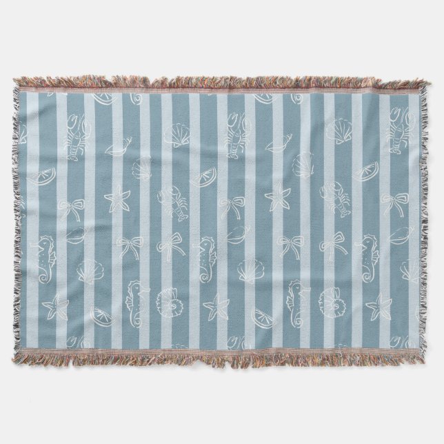 Cobertor Coastal Nautical Pattern | Blue Sea Shell & Seahor (Frente)