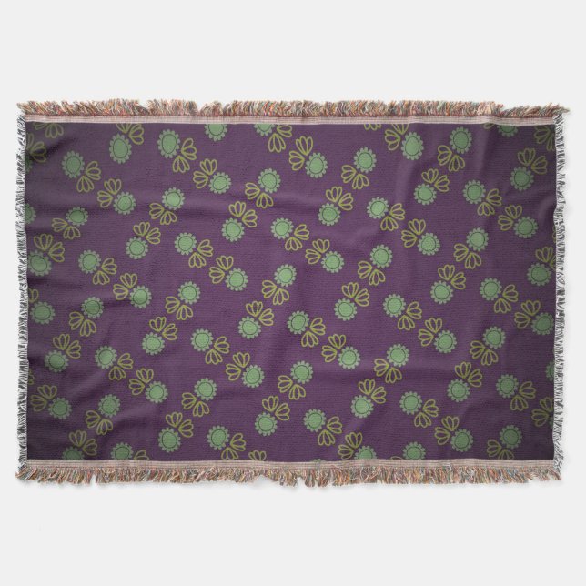 Cobertor Cobertura à franjas com flor sobre púrpero (Frente)