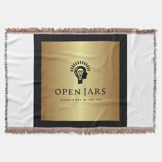 Cobertor Cobertura branca, preta e Dourada de linha de algo (Frente)