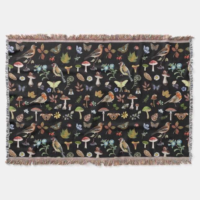 Cobertor Cobertura de algodão tecida com impressão de aves  (Frente)