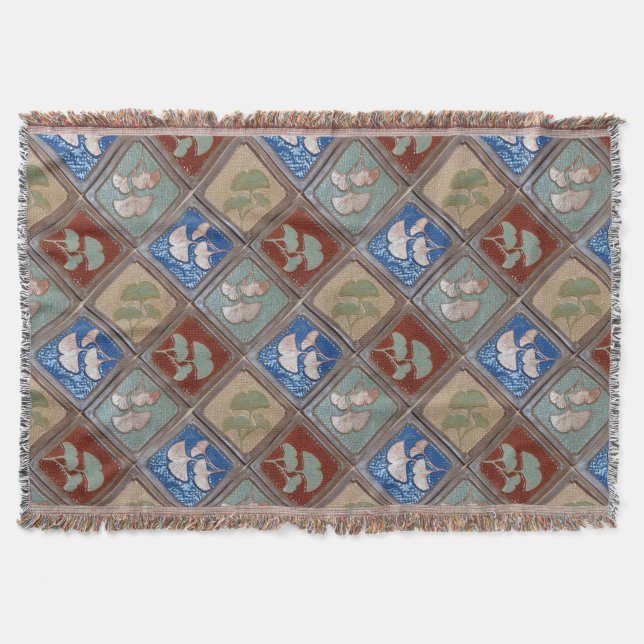 Cobertor Cobertura de borda com artesão gingko impressão (Frente)