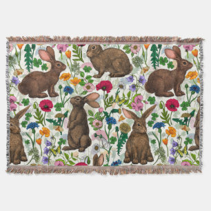 Cobertor Coelhos e flores silvestres