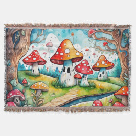 Cobertor Cogumelos brancos folhas design