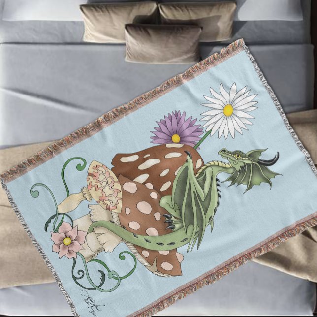 Cobertor Cogumelos de Flores de Dragão da Fantasia Verde Ca (Criador carregado)