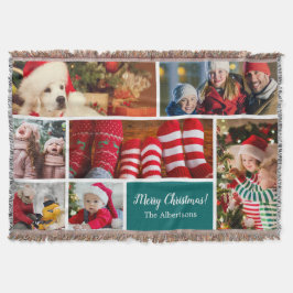 Cobertor Colagem de Fotos Natal 7 com Nome da Família, Azul
