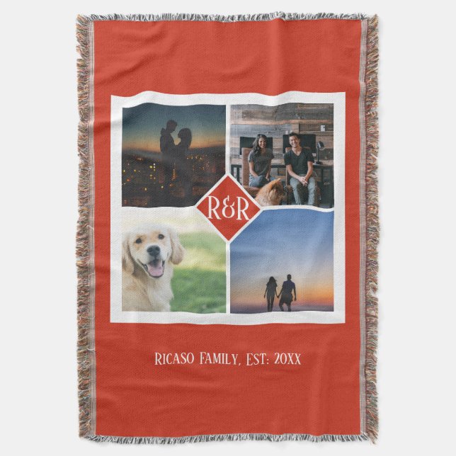 Cobertor Colagem de Fotos Personalizada Monogramada 4 (Frente Vertical)