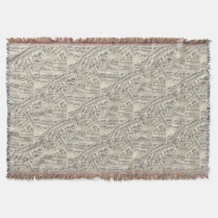 Cobertor Colagem do papel de partitura do vintage