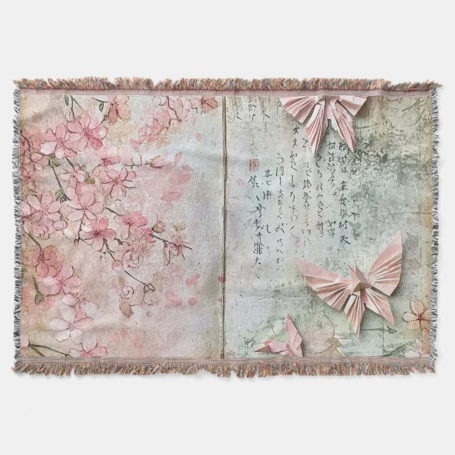 Cobertor Colagem Vintage Borboleta Sakura (Frente)