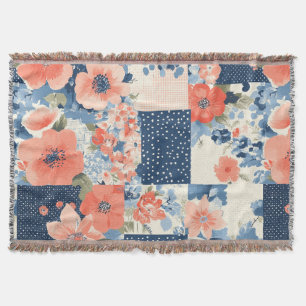 Cobertor Colcha de retalhos florais Americana em Azul Marin