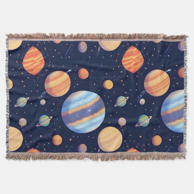 Cobertor Coloração Artística de Planetas e Estrelas (Frente)