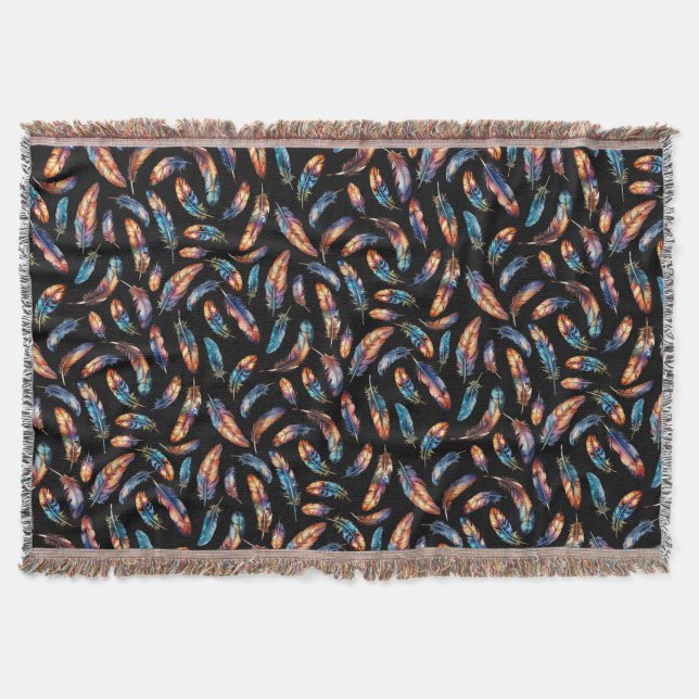 Cobertor Colorful Falling Feather Art - Boho Graphic Print (Frente)