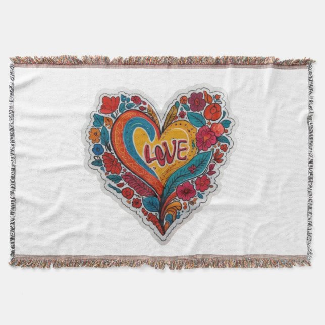 Cobertor Colorful Floral Heart Love  | Romantic Design (Frente)
