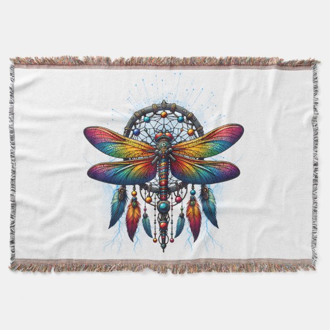 Cobertor Colorful Psychedelic Dragonfly Dreamcatcher Boho (Frente)