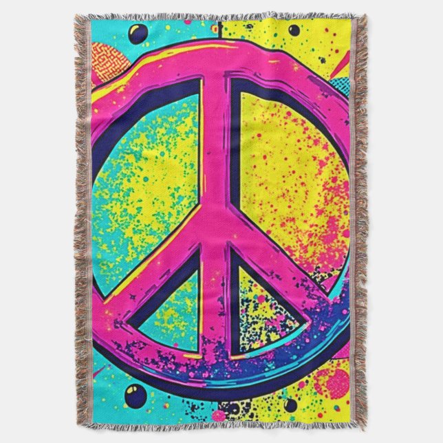 Cobertor Colorful Retro Peace Sign (Frente Vertical)