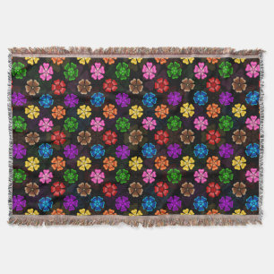Cobertor Colorido Design de Flores de Arco-Íris Retro Preto