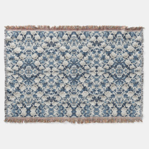 Cobertor com Padrão Damasco Floral Azul