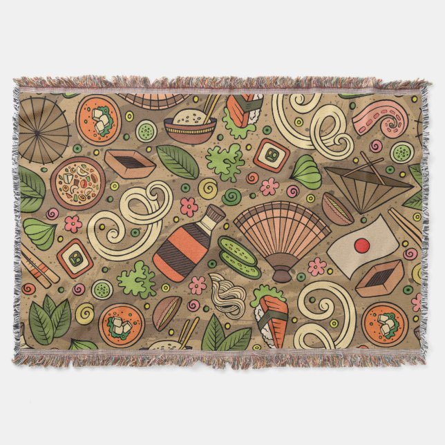 Cobertor Comida do Japão: Mão Bonita Desenhada (Frente)