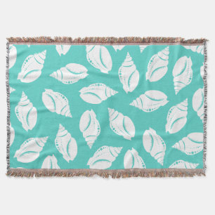 Cobertor Conchas Brancas Costeiras e Verde Marinho