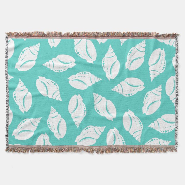 Cobertor Conchas Brancas Costeiras e Verde Marinho (Frente)