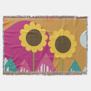 Cobertor Cor Floral Verdejante Colorido de Girassol Amarelo