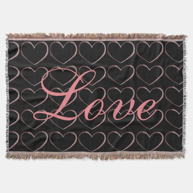 Cobertor Coração na Moda Cinza Caligrafia Amor Casamento (Frente)