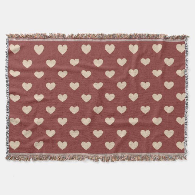 Cobertor Corações de Brilho Creme Vermelho Dourado  (Frente)