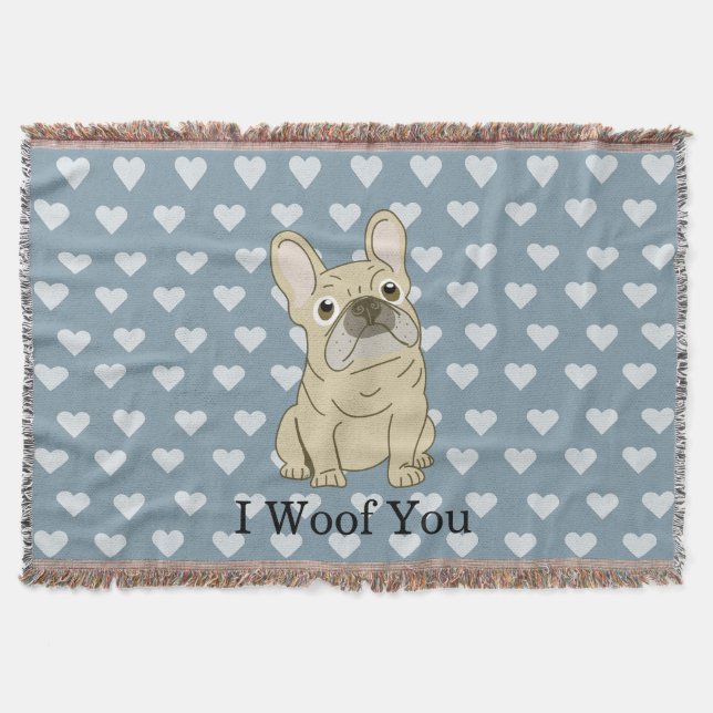 Cobertor Corações de Bulldog Francês, Eu te amo (Frente)