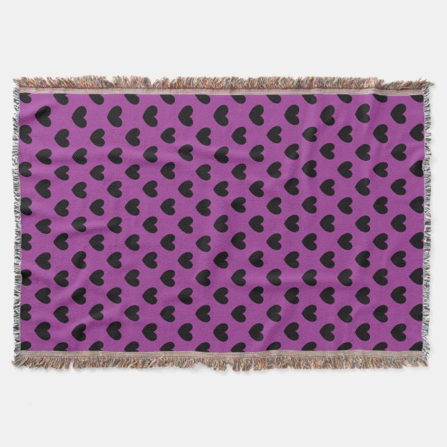 Cobertor Corações de polca preta em roxo (Frente)