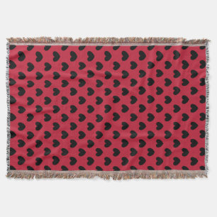 Cobertor Corações de polca pretos em vermelho