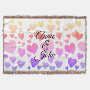 Cobertor Corações Flutuantes em Aquarela (Personalizável)