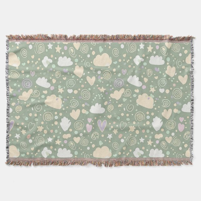 Cobertor Corações Pastéis e Nuvens Sonho em Aquarela (4) (Frente)