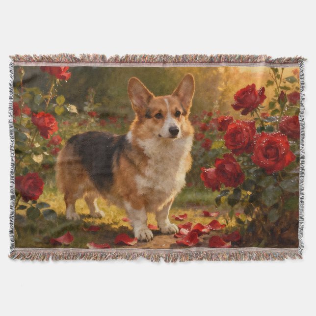 Cobertor Corgi nas Rosas V (Frente)