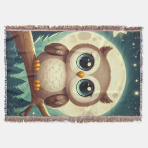 Cobertor Coruja-bebê bonita à noite com lua