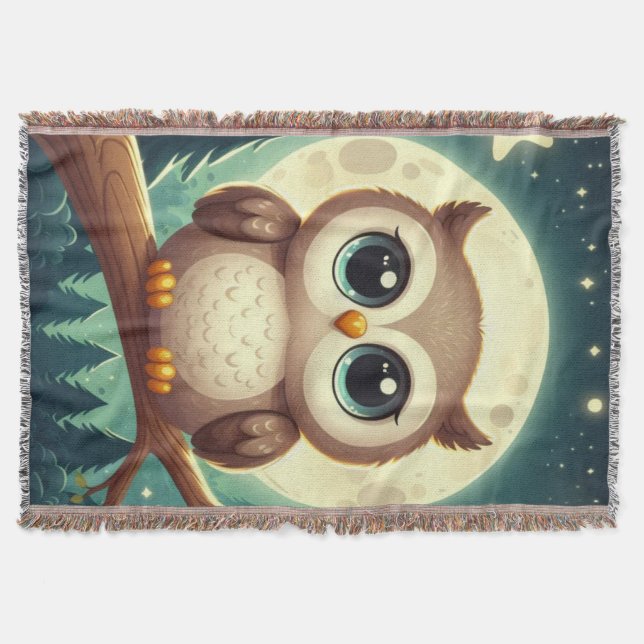 Cobertor Coruja-bebê bonita à noite com lua (Frente)